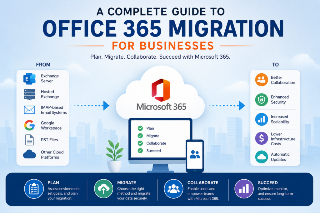 Office 365 migration guide for businesses showing email and mailbox migration to Microsoft 365