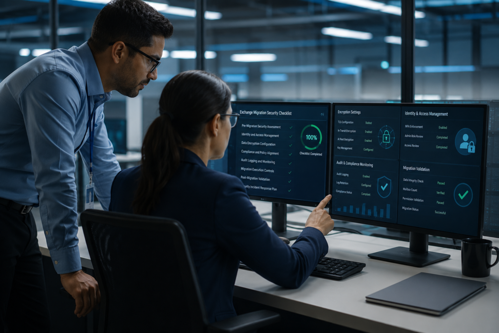 Checklist showing Exchange migration tool security best practices